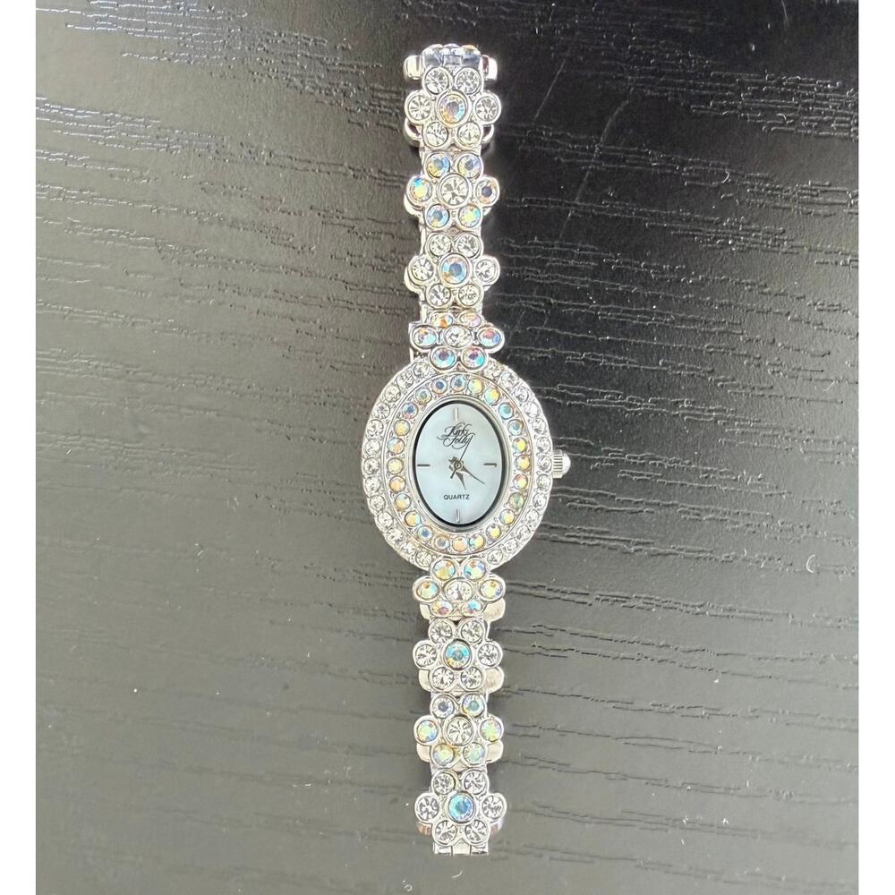 Vintage Kirks Folly Crystal Flower Bracelet Quartz Watch Rhinestone Floral Links